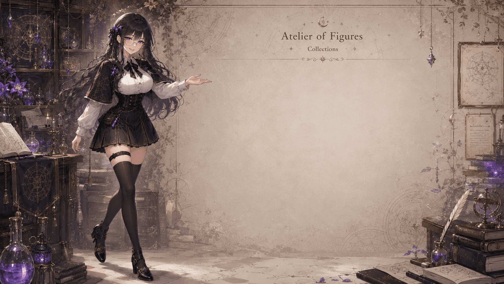 Luna, a anfitriã do Atelier of Figures, apresentando as coleções